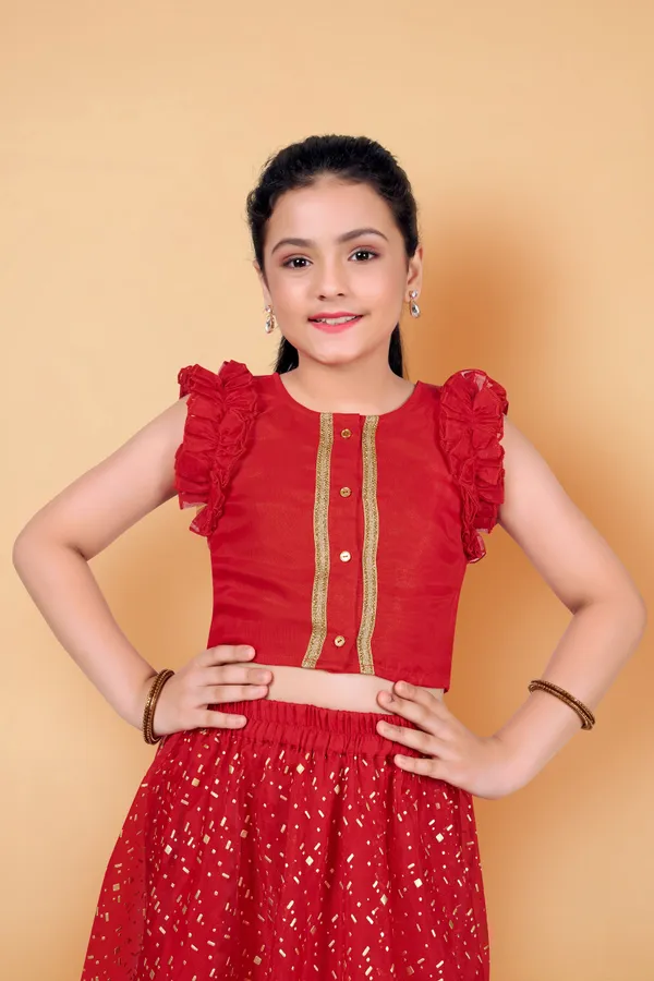 Red_Organza_Lather_Foil_Printed_Readymade_Lehenga_Choli_For_Girls