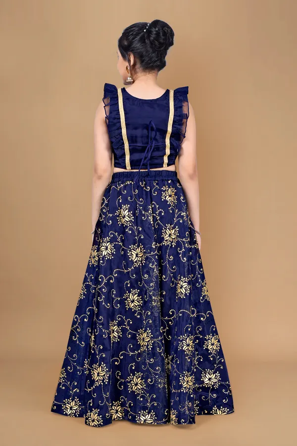 Navy_Blue_Organza_Lather_Foil_Printed_Readymade_Lehenga_Choli_For_Girls