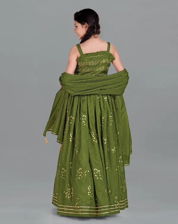 Mehendi_Kota_Doria_Foil_Printed_Readymade_Lehenga_Choli_And_Dupatta_Set_For_Girls