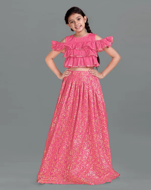 Pink_Kota_Doria_Foil_Printed_Readymade_Lehenga_Choli_For_Girls