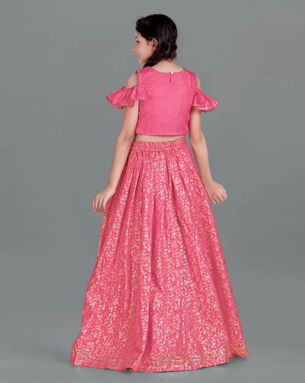 Pink_Kota_Doria_Foil_Printed_Readymade_Lehenga_Choli_For_Girls