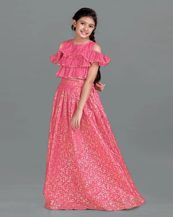 Pink_Kota_Doria_Foil_Printed_Readymade_Lehenga_Choli_For_Girls