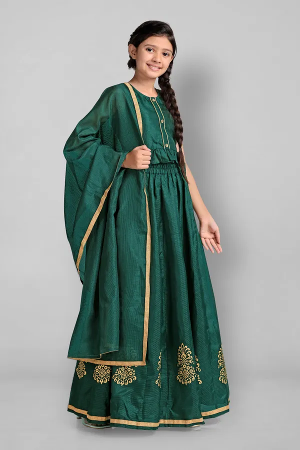 Green_Kota_Doria_Foil_Printed_Readymade_Lehenga_Choli_And_Dupatta_Set_For_Girls