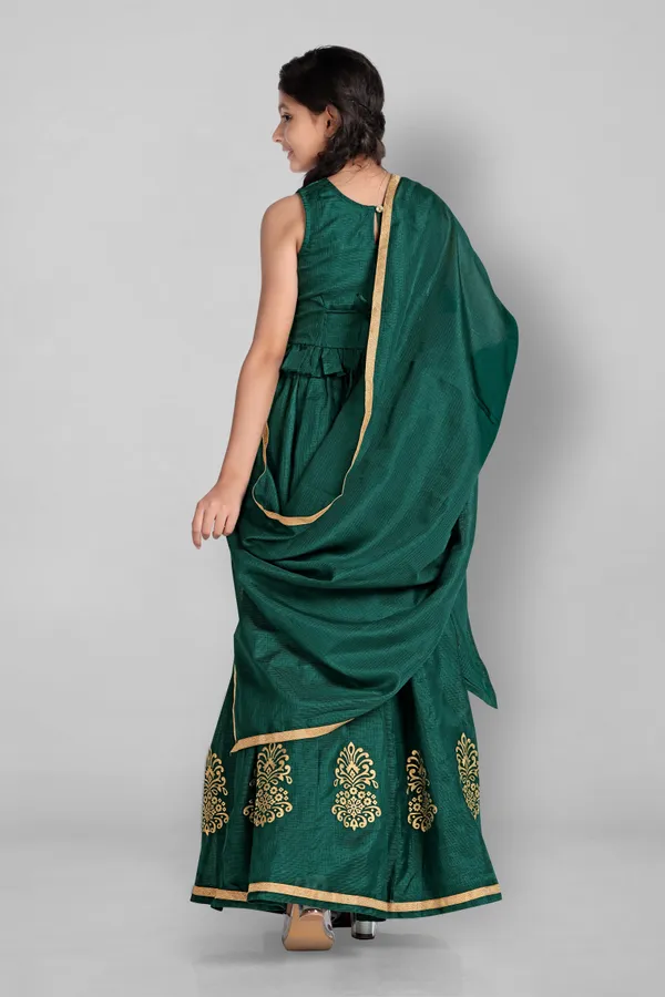 Green_Kota_Doria_Foil_Printed_Readymade_Lehenga_Choli_And_Dupatta_Set_For_Girls