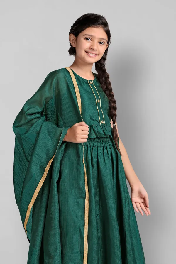 Green_Kota_Doria_Foil_Printed_Readymade_Lehenga_Choli_And_Dupatta_Set_For_Girls