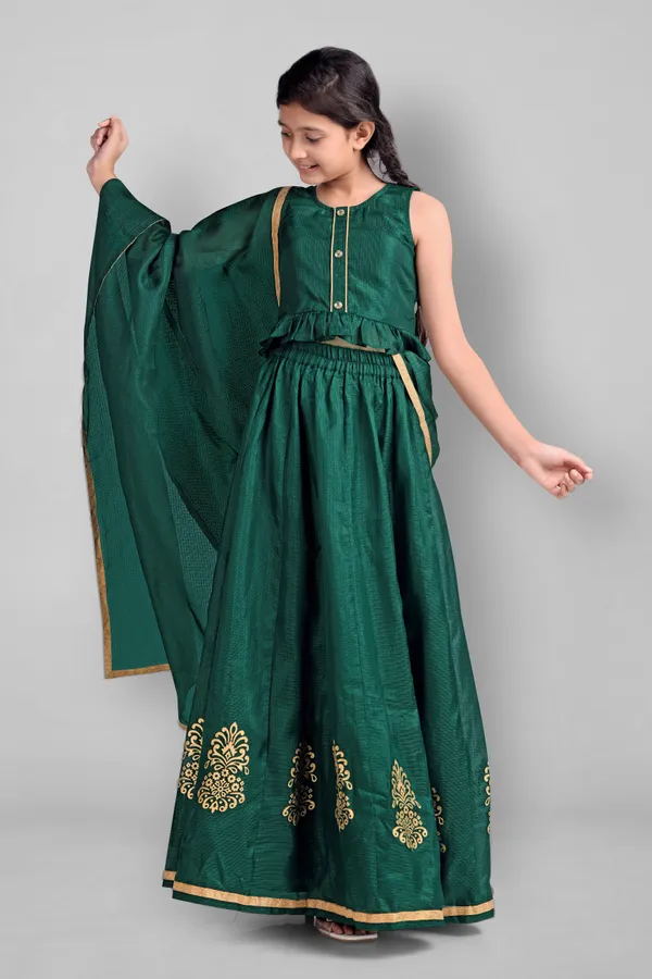 Green_Kota_Doria_Foil_Printed_Readymade_Lehenga_Choli_And_Dupatta_Set_For_Girls