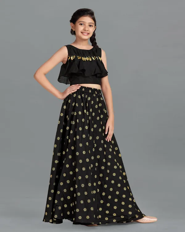 Black_Kota_Doria_Foil_Printed_Readymade_Lehenga_Choli_For_Girls