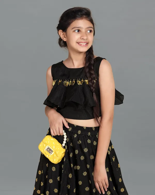 Black_Kota_Doria_Foil_Printed_Readymade_Lehenga_Choli_For_Girls