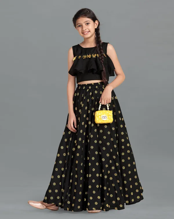 Black_Kota_Doria_Foil_Printed_Readymade_Lehenga_Choli_For_Girls
