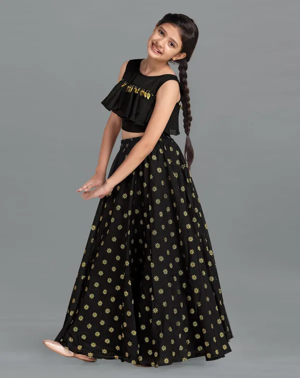 Black_Kota_Doria_Foil_Printed_Readymade_Lehenga_Choli_For_Girls