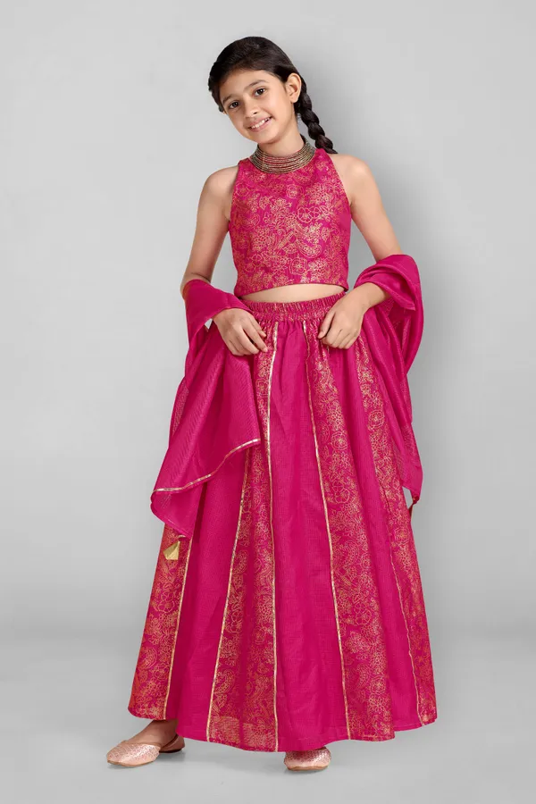 Pink_Kota_Doria_Foil_Printed_Readymade_Lehenga_Choli_And_Dupatta_Set_For_Girls