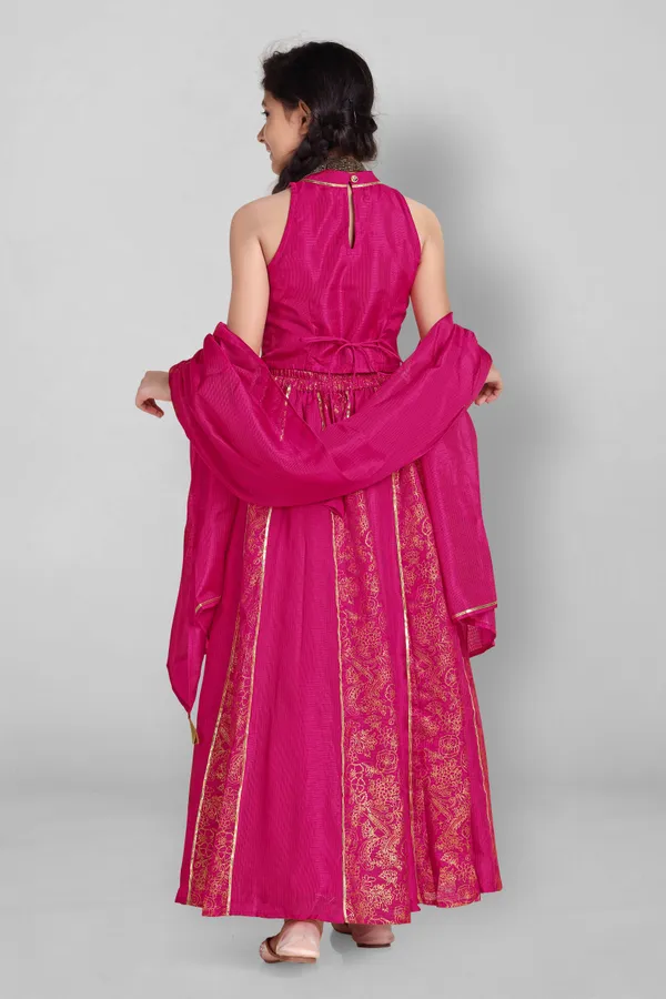 Pink_Kota_Doria_Foil_Printed_Readymade_Lehenga_Choli_And_Dupatta_Set_For_Girls
