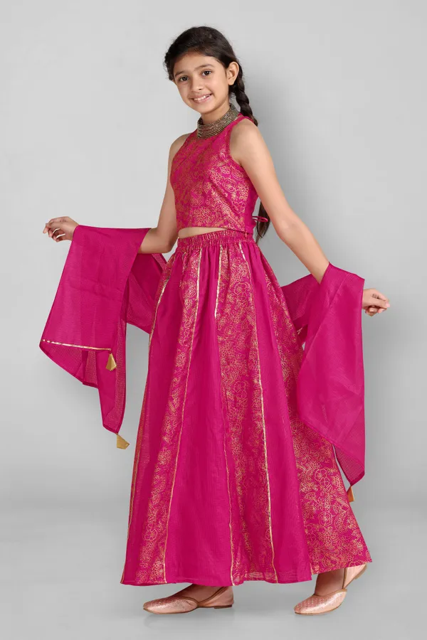 Pink_Kota_Doria_Foil_Printed_Readymade_Lehenga_Choli_And_Dupatta_Set_For_Girls