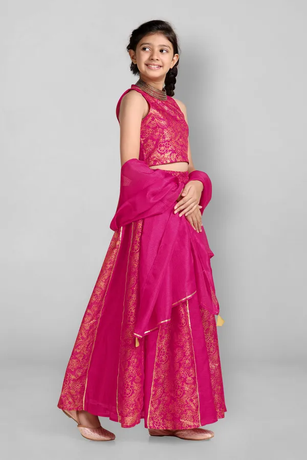 Pink_Kota_Doria_Foil_Printed_Readymade_Lehenga_Choli_And_Dupatta_Set_For_Girls