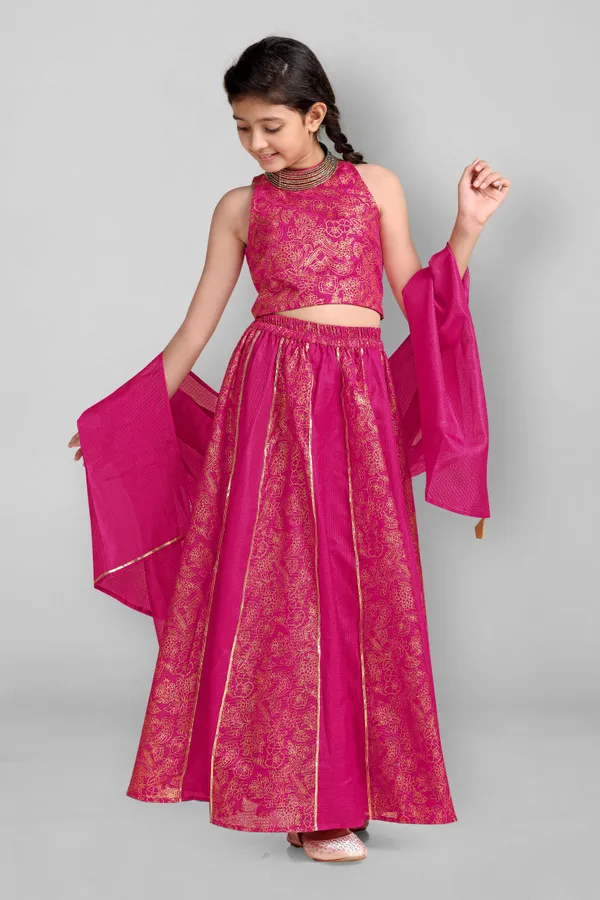 Pink_Kota_Doria_Foil_Printed_Readymade_Lehenga_Choli_And_Dupatta_Set_For_Girls
