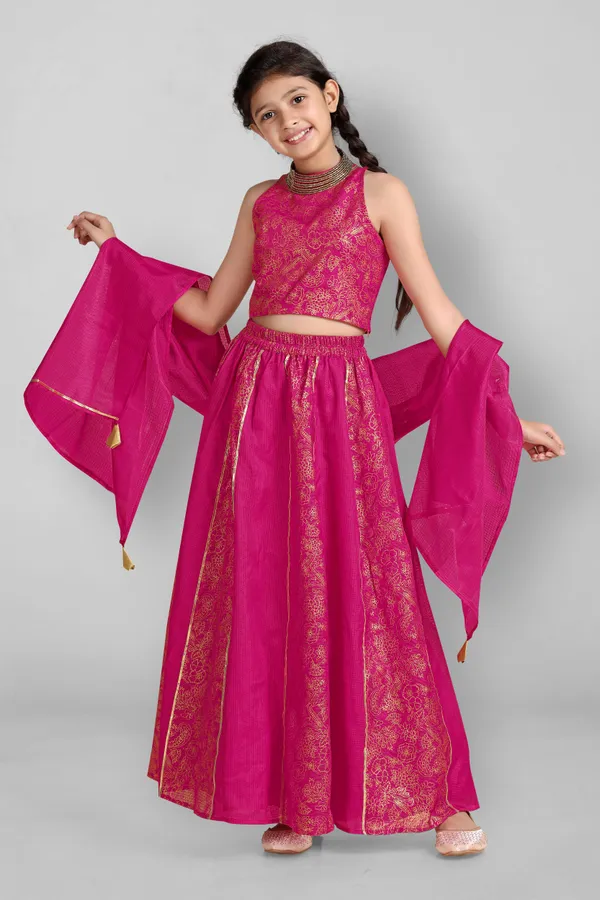 Pink_Kota_Doria_Foil_Printed_Readymade_Lehenga_Choli_And_Dupatta_Set_For_Girls