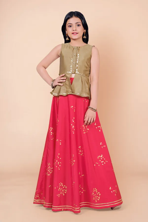 Beige_Taffeta_Foil_Printed_Readymade_Lehenga_Choli_For_Girls
