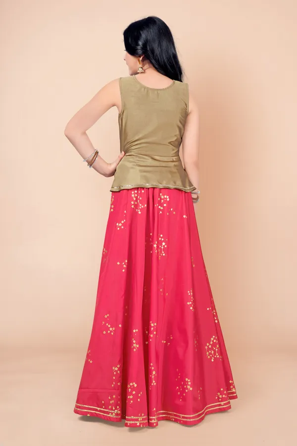 Beige_Taffeta_Foil_Printed_Readymade_Lehenga_Choli_For_Girls