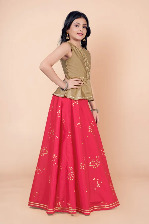 Beige_Taffeta_Foil_Printed_Readymade_Lehenga_Choli_For_Girls