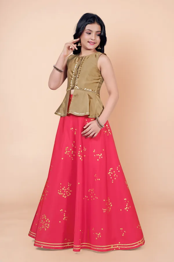Beige_Taffeta_Foil_Printed_Readymade_Lehenga_Choli_For_Girls