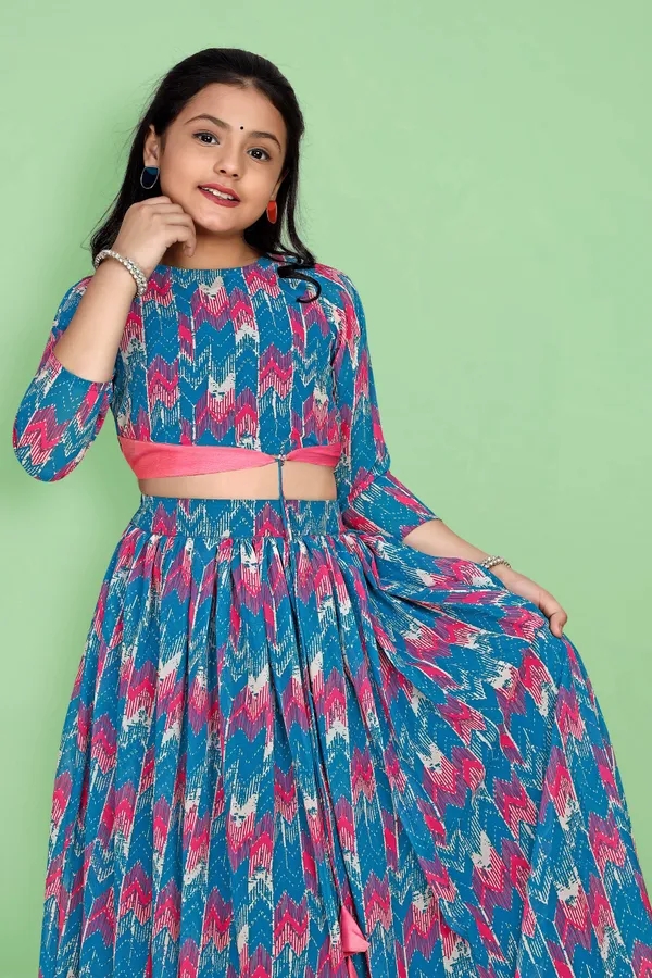Teal_Blue_Ready_To_Wear_Georgette_Lehenga_Choli_Set_For_Girls
