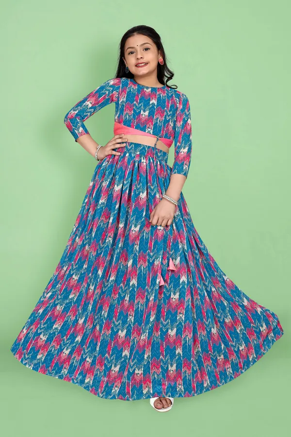 Teal_Blue_Ready_To_Wear_Georgette_Lehenga_Choli_Set_For_Girls