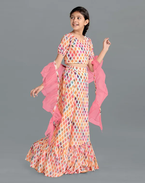 Multicolor_Georgette_Readymade_Lehenga_Crop_Top_&_Dupatta_Set_For_Girls