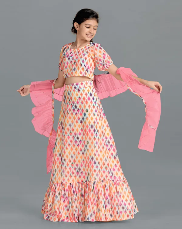 Multicolor_Georgette_Readymade_Lehenga_Crop_Top_&_Dupatta_Set_For_Girls