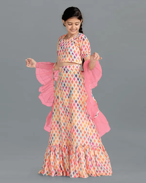 Multicolor_Georgette_Readymade_Lehenga_Crop_Top_&_Dupatta_Set_For_Girls
