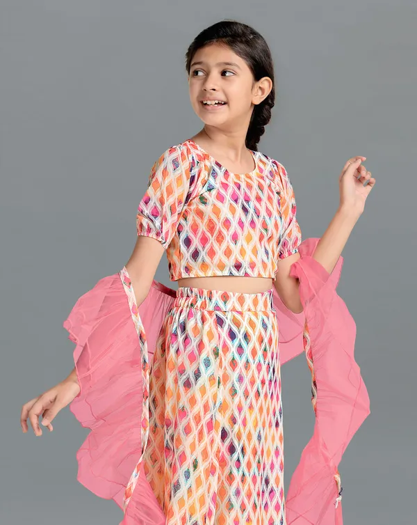 Multicolor_Georgette_Readymade_Lehenga_Crop_Top_&_Dupatta_Set_For_Girls