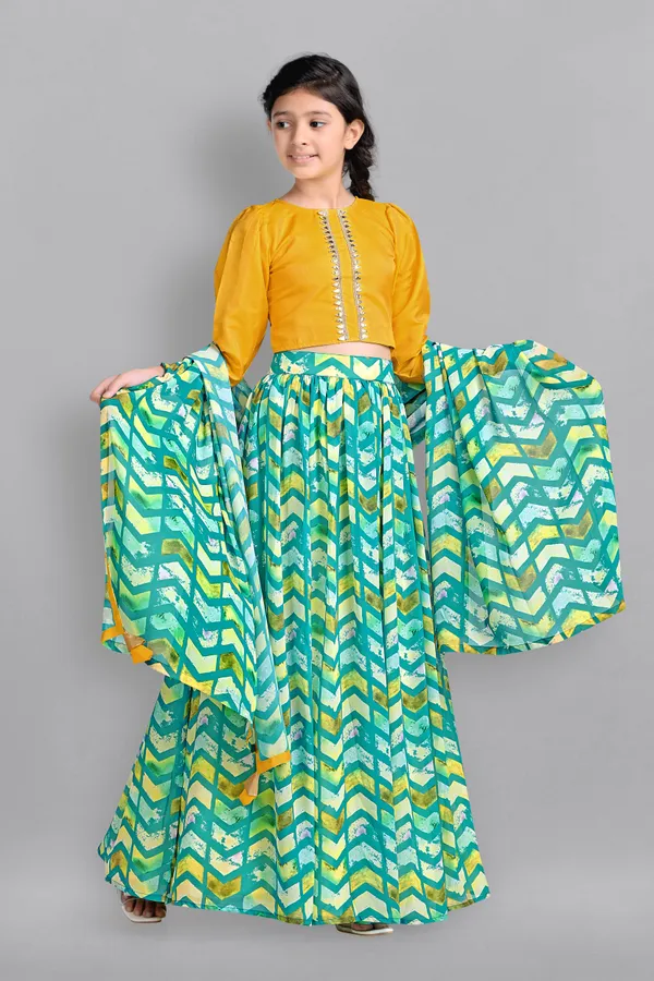 Yellow_Georgette_Readymade_Lehenga_Choli_&_Dupatta_Set_For_Girls