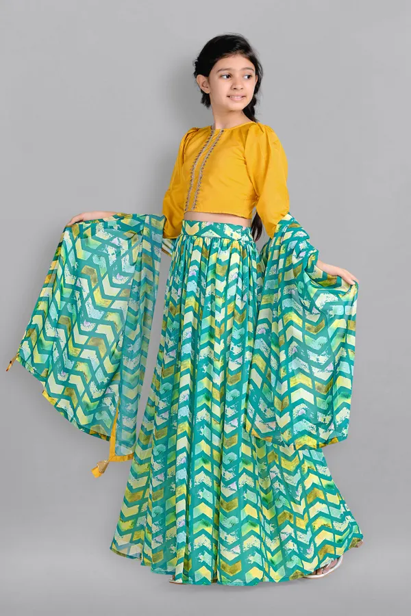 Yellow_Georgette_Readymade_Lehenga_Choli_&_Dupatta_Set_For_Girls