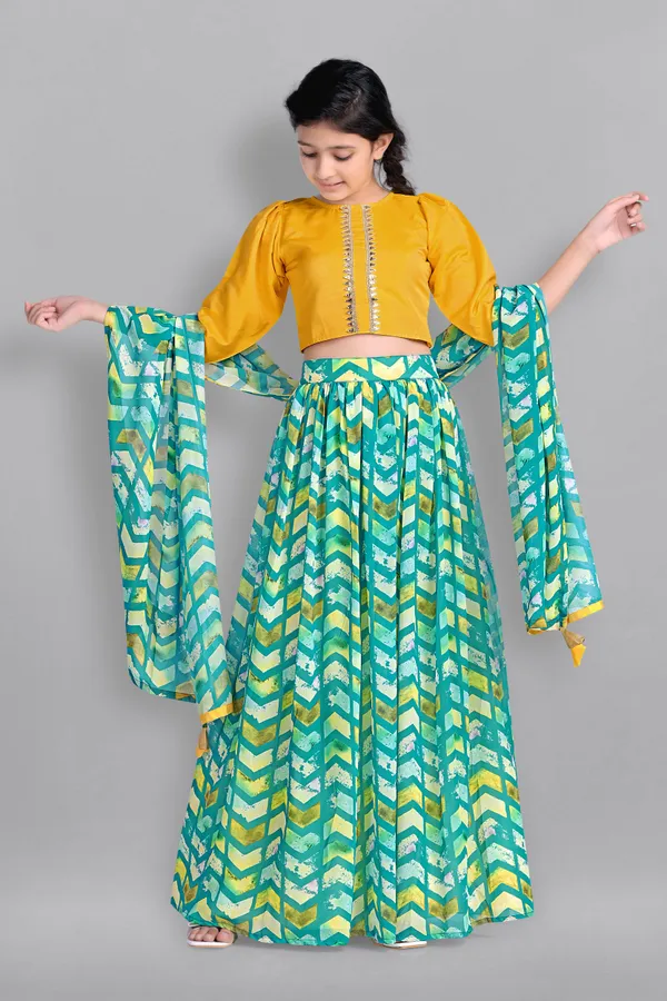 Yellow_Georgette_Readymade_Lehenga_Choli_&_Dupatta_Set_For_Girls
