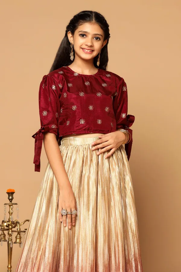 Maroon_Chinon_Embroidered_Lehenga_Choli_Set_For_Girls