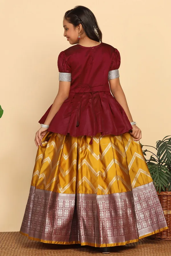 Maroon_Jacquard_Work_Peplum_Lehenga_Choli_Set_For_Girls