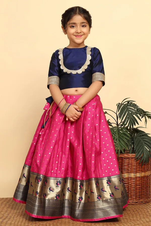 Navy_Blue_Jacquard_Work_Lehenga_Choli_Set_For_Girls