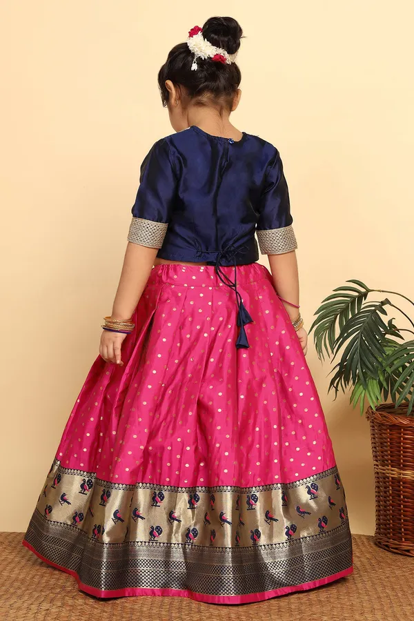 Navy_Blue_Jacquard_Work_Lehenga_Choli_Set_For_Girls