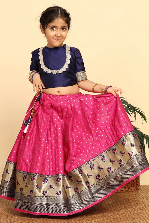 Navy_Blue_Jacquard_Work_Lehenga_Choli_Set_For_Girls