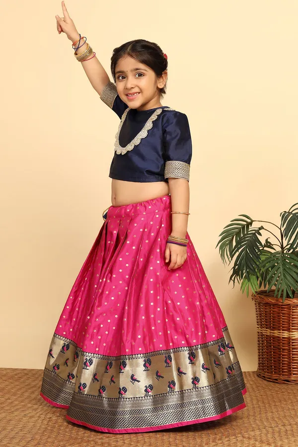 Navy_Blue_Jacquard_Work_Lehenga_Choli_Set_For_Girls