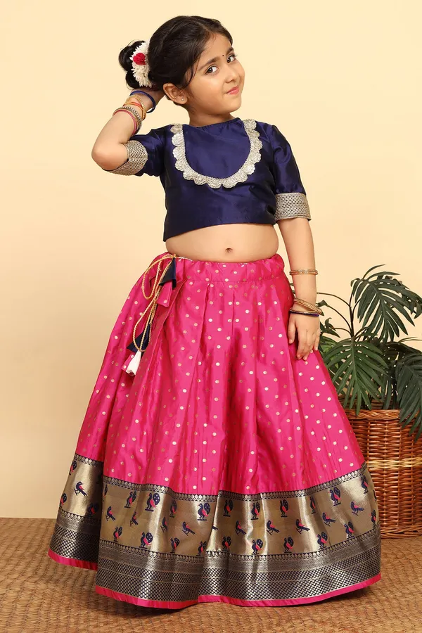 Navy_Blue_Jacquard_Work_Lehenga_Choli_Set_For_Girls