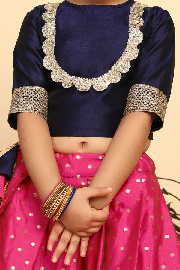 Navy_Blue_Jacquard_Work_Lehenga_Choli_Set_For_Girls