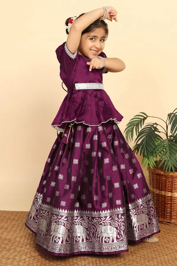 Violet_Jacquard_Work_Embellished_Lehenga_Choli_Set_For_Girls