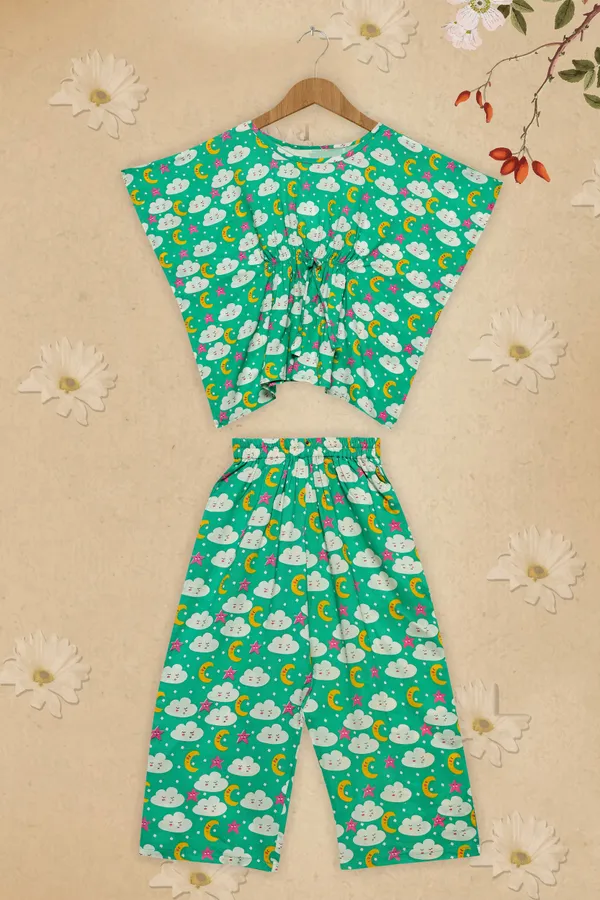 Green_Rayon_Self_Design_Pyjama_Top_For_Girls
