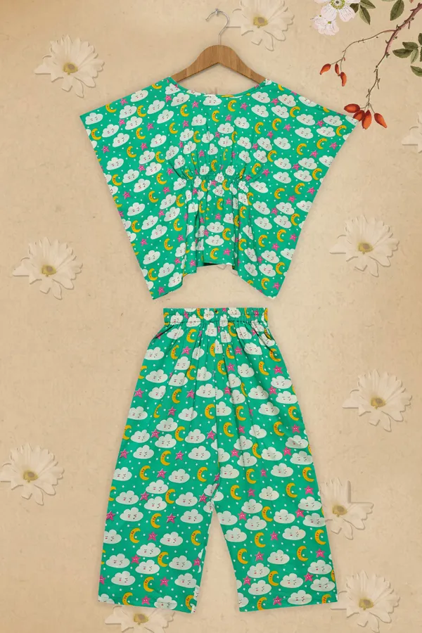 Green_Rayon_Self_Design_Pyjama_Top_For_Girls