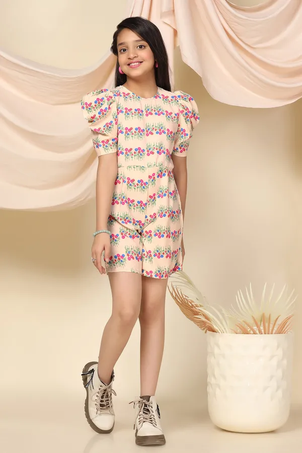 Cream_Polyester_Floral_Printed_Above_Knee_Length_Romper_For_Girls