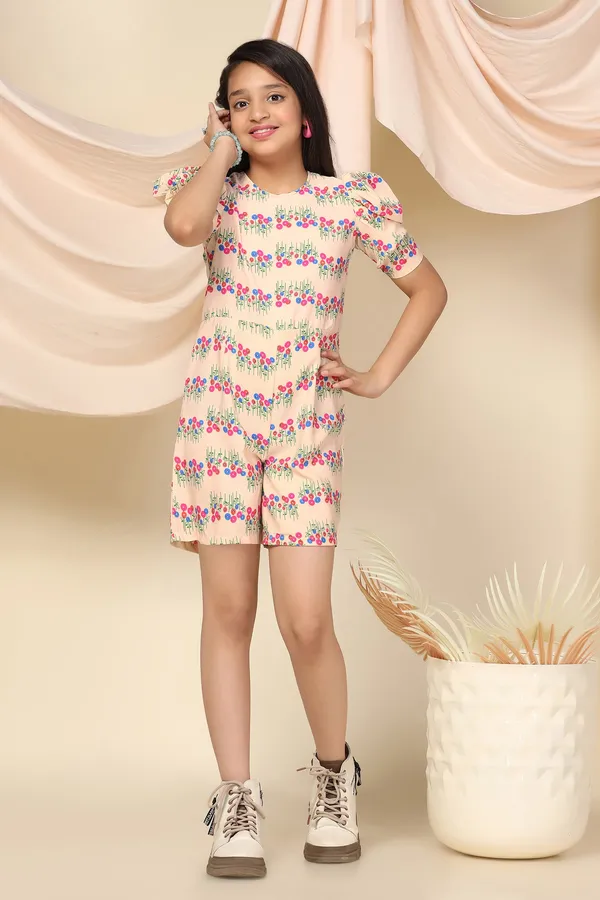 Cream_Polyester_Floral_Printed_Above_Knee_Length_Romper_For_Girls