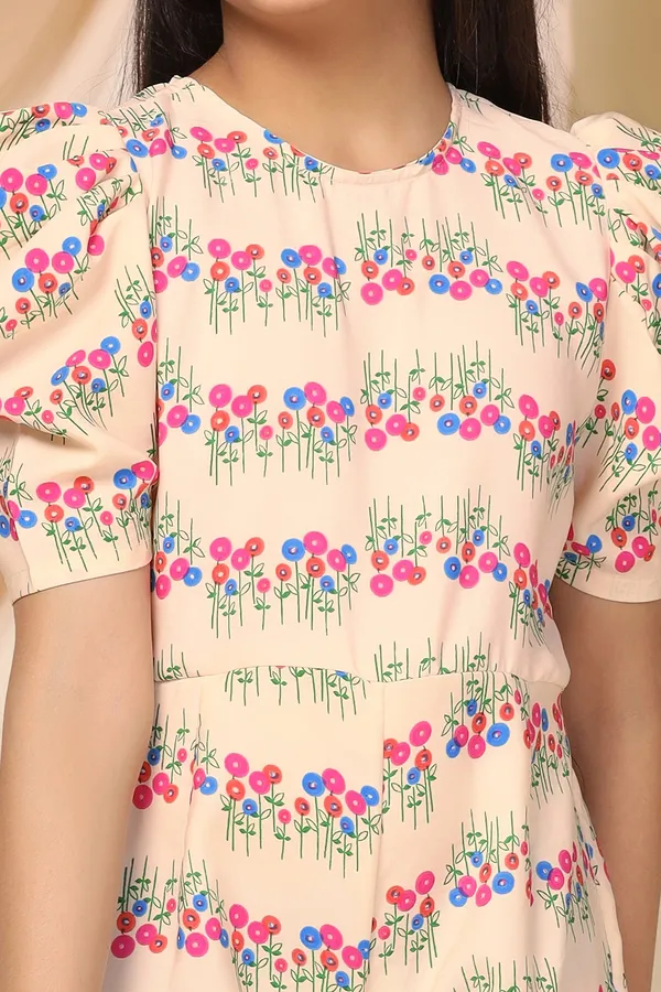 Cream_Polyester_Floral_Printed_Above_Knee_Length_Romper_For_Girls