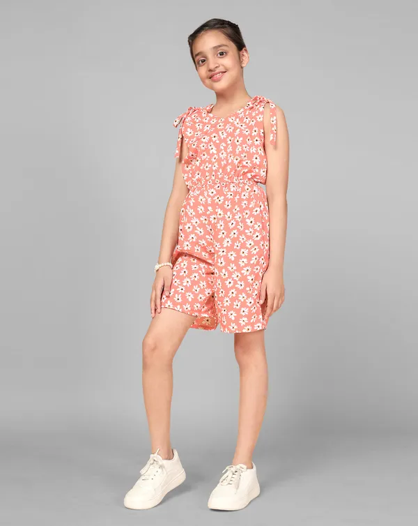 Peach_Floral_Printed_Tie-Up_Romper_For_Girls