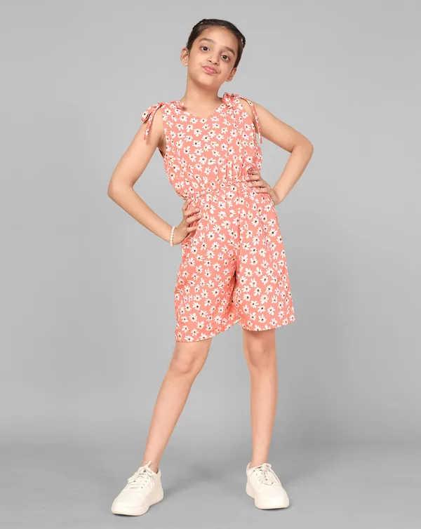 Peach_Floral_Printed_Tie-Up_Romper_For_Girls