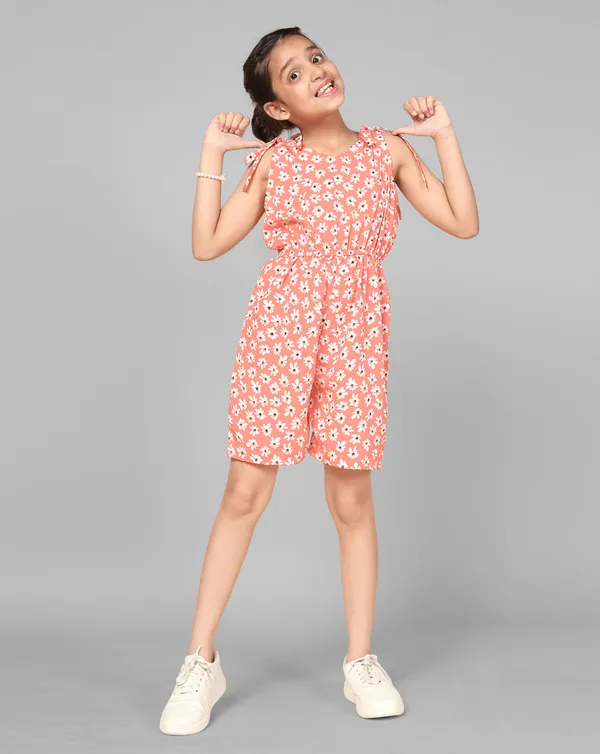 Peach_Floral_Printed_Tie-Up_Romper_For_Girls